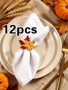 6/12pcs, Harvest Festival Three-Color Maple Leaf Napkin Rings, Suitable For Weddings, Parties, Holiday Celebrations, Picnics, Camping, Country Gatherings, Birthday Banquet Table Decor Napkin Holders, Simple Style - Multicolor - View 7
