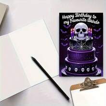 Gothic Style Birthday Card: Unique Gothic Theme Skull And Bat Design Single Birthday Card | Fun Romantic Birthday Card With Envelope - 4.33 Inches X 6.29 Inches, Perfect For Friends, Family And Loved Ones - Birthday Party Decoration - Sets - View 3