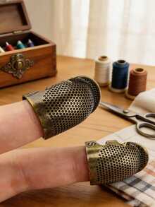 1pc Vintage Metal Sewing Thimble Adjustable Honeycomb Texture Finger Needle Protector Hand Stitching Needle Push Tool For Embroidery Cross Stitch Handmade Cloth Craft DIY Garment Tailor Sewing Accessories Handwork Needlework Supplies - A - View 4