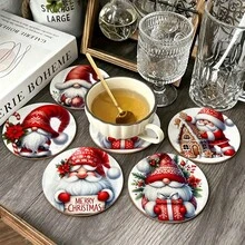 Merry Christmas Gnome Design Wooden Non-Slip Coaster, Home Kitchen Decor Accessory, Outdoor Garden Supplies, Suitable For Various Holiday Parties, Wedding Accessories, Thanksgiving, Back To School Season Decorative Gift - Wooden Coaster-2294 - View 4