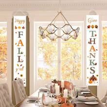 2Pcs Thanksgiving Welcome Sign,Autumn Hanging Banner,Fall Harvest Decor,Thanksgiving Party Wall Decorations - Multi-style a - View 1