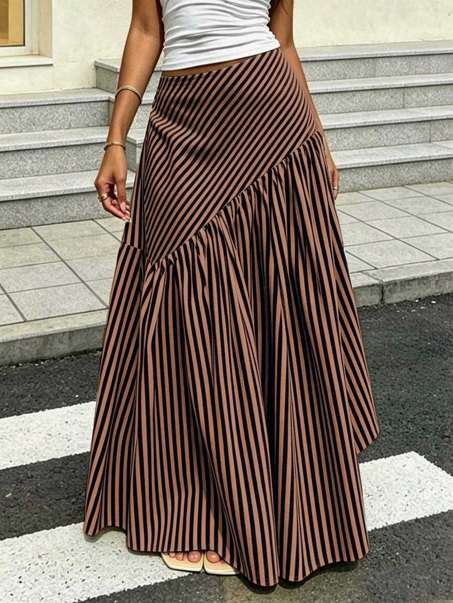 優雅法式休閒波希米亞風編織布料喇叭A字長裙,適合女性,春季、秋季及四季皆宜 - 彩色 - 查看 1