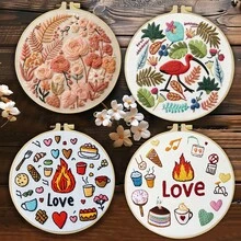 1PC 20*20cm/7.9*7.9in,Love/Rainforest/Flowers Embroidery Kit, DIY Handmade Embroidery Set For Adult Beginners, Home Gift, Women's Sewing Gift, Including User Manual, Printed Pattern Fabric, Embroidery Frame, Needle And Thread. - A - View 12