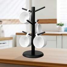 Coffee Mug Holder, Black Mug Tree With Thicker Base, Coffee Cup Stand, Cup Holder Counter, Coffee Mug Rack Organizer With 6 Hooks - Black - View 7