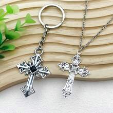 3/6pcs Large Gothic Cross Charms Vintage Filigree Flame Cross Pendants With Rhinestone For DIY Punk Bracelet Necklace Jewelry Making Findings - Silver - View 6