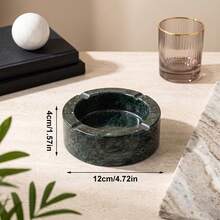 Natural Marble Peacock Green Round Ashtray, Luxury Living Room Office Coffee Table Decor, Business Gift - C-Green - View 4