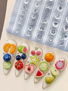 Beautizon Nailartlab 3D硅胶美甲模具套装，包含樱桃、草莓、柠檬、西瓜、葡萄等3D水果美甲模具，与网络红人同款，柔软耐用，DIY美甲装饰配件 - 無色 - 查看 7