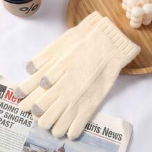 1 Pair Women Solid Black Cable Knit Winter Gloves, Soft Thick Rib Cuff Thermal Hand Warmers For Walking Driving Daily Cold Weather - Multicolor - View 2