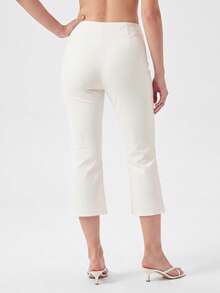 Womens Capri Pants Elegant Solid Color Slim Fit Bell Bottom Leggings - Beige - View 5