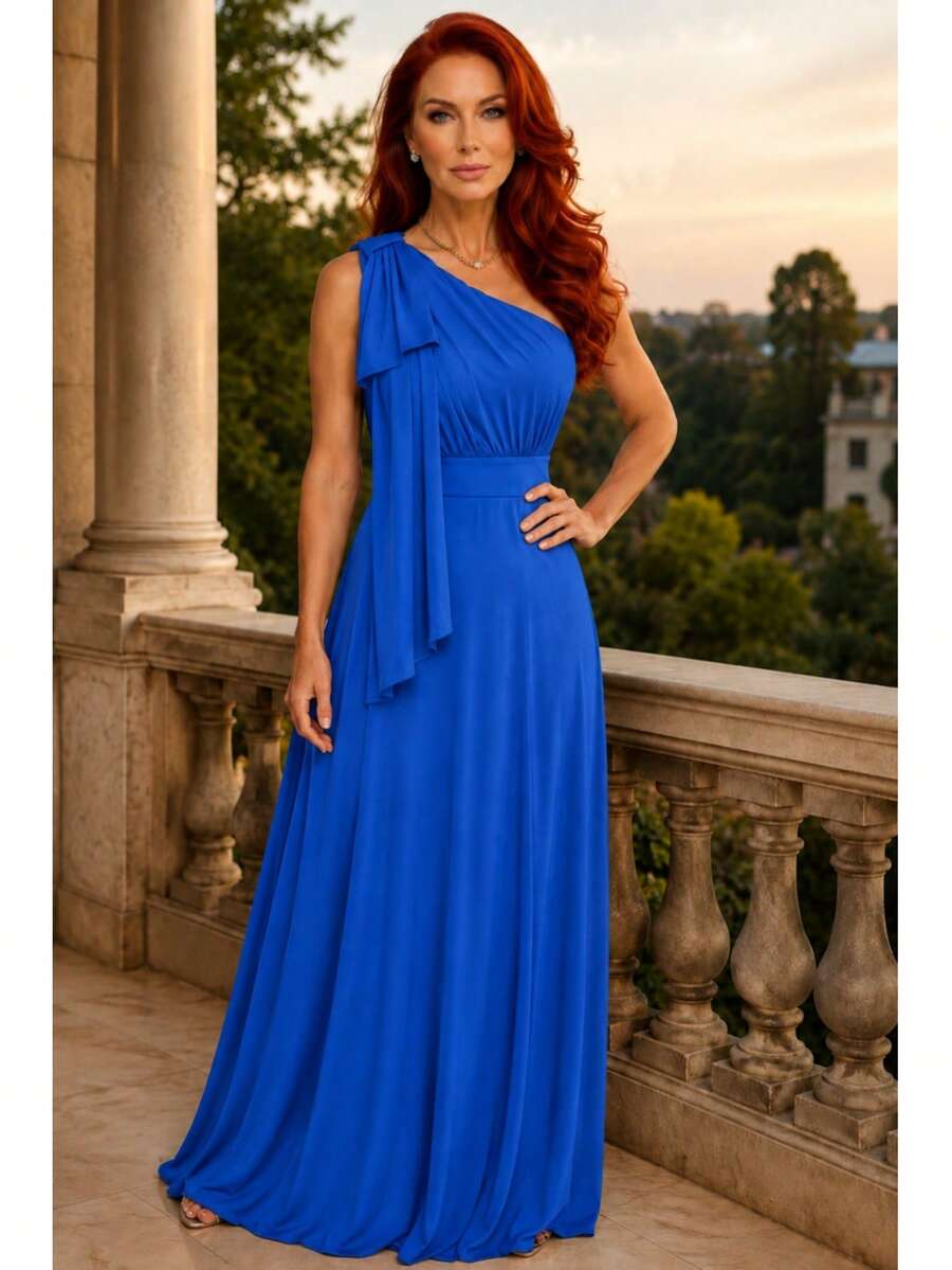 Long Party Dress With Lace, Lined Cups, Comfortable, Elegant, Simple - Royal Blue - View 1