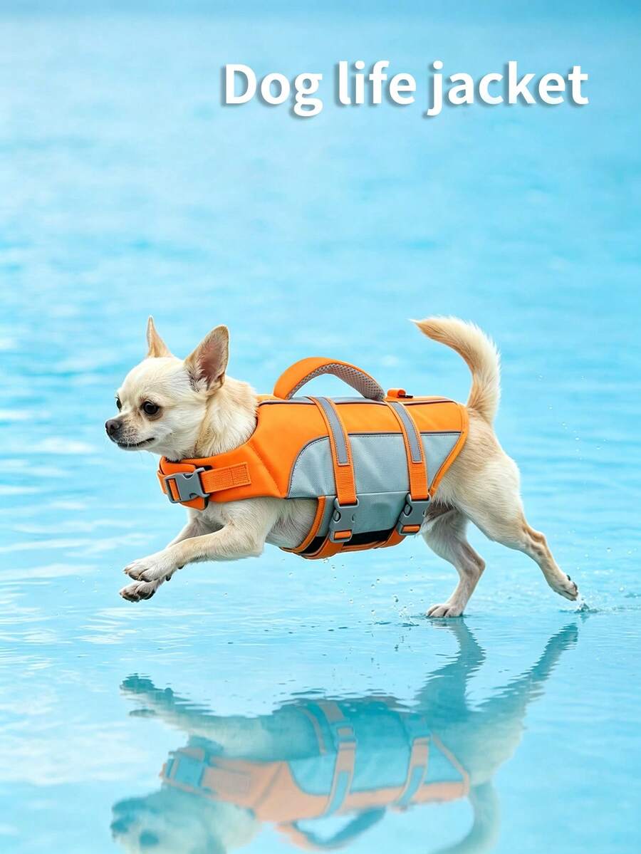 Áo phao bơi cho chó, áo nổi cho chó con có tay cầm, vải chống rách độ hiển thị cao, phù hợp cho chèo thuyền và chèo kayak