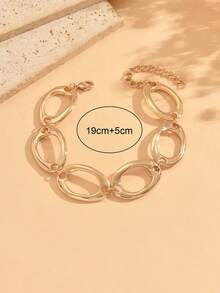 1pc Minimalist Ins Style Asymmetrical Hollow Oval Bracelet, Gold Fashionable Women's Hand Jewelry, Suitable For Daily Wear, Dates, Parties And Vacations - Gold - View 4