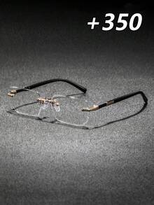 1 Pair Men's Middle-Aged And Elderly Rimless Rectangular Reading Glasses, Low-Key Luxury Elegant Versatile Business Style, Suitable For Business Meetings, Daily Commute, Casual Wear And Hosting - Gold - View 16