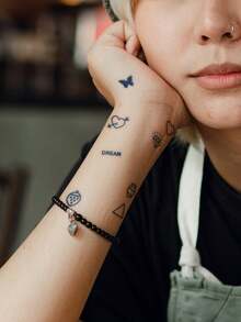 Semi-Permanent Butterfly Key Heart Star Diamond Strawberry Pattern Party Holiday DIY Gift 1-2 Weeks No Fading No Reflection Finger Arm Temporary Waterproof Tattoo Sticker 1pc/Pack - Blue - View 3