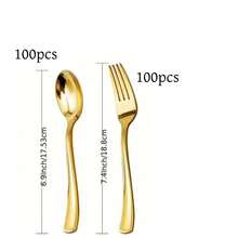 100pcs Gold Stainless Steel Cutlery, Suitable For Catering, Parties, Dinners, Weddings, Spring Picnics, Summer Gatherings - Gold - View 15