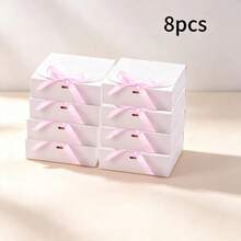 1/8/16pcs White Foldable Paper Gift Boxes 10.6*7.8*3.1 Inches With Pink Satin Bow Ribbon, Bridesmaid Invitation Packaging Box, Suitable For Wedding, Bridal Shower, Baby Shower Party Favors - View 10