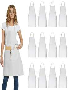 Apron - Unisex Apron With Two Large Pockets, Machine Washable, Suitable For Kitchen, Craft, BBQ, Painting And Other Occasions. - White - View 2