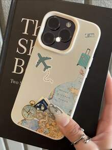1pc White Matte Minimalist Lens Protection Ring World Travel Map Pattern Phone Case Personalized Compatible With IPhone 16 Pro Max/17/16/15/14 Plus/13/12/11/Air And Series - Multicolor - View 4