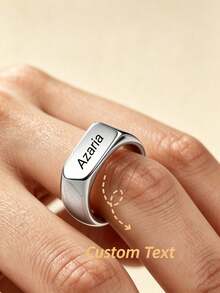 Anillo con nombre personalizado para hombres, anillo de acero inoxidable en forma de rombo a la moda, talla 7-10, color plateado/dorado, grabado personalizable, regalo del Día del Padre, joyería personalizada, accesorio para días festivos, regalo hecho a mano, anillo con nombre personalizado para hombres - Plateado - Ver 2