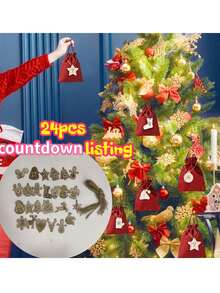 24pcs Wooden Christmas Countdown Calendar Ornament Featuring Numbers 1 Through 24 And An Attached Hanging Cord; Suitable For Holiday Party Favors, Home Decor, And Festive Styling-A Must-Have For Christmas Tree Decoration. - Multicolor - View 3