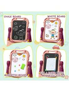 Este set de pizarra magnética infantil incluye un soporte ajustable, una pizarra blanca portátil desmontable de doble cara y 48 accesorios para dibujar y escribir, lo que lo convierte en el regalo ideal para Navidad, cumpleaños o Año Nuevo. - Rosa - Ver 4