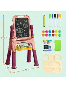 Este set de pizarra magnética infantil incluye un soporte ajustable, una pizarra blanca portátil desmontable de doble cara y 48 accesorios para dibujar y escribir, lo que lo convierte en el regalo ideal para Navidad, cumpleaños o Año Nuevo. - Rosa - Ver 2