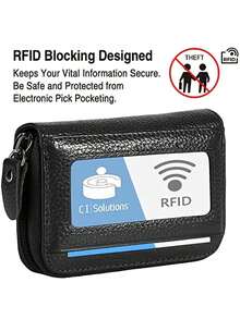 HOVI'S 男士 RFID 防盜刷卡包錢包 - 12 個多卡槽、順滑拉鍊與透明 ID 視窗、大容量人造皮革緊湊設計 - 黑色 - 查看 1