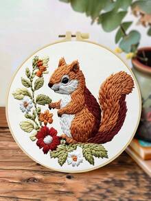 1件 20*20cm/7.9*7.9in 貓/狗/鹿/松鼠刺繡套件，DIY手工刺繡套裝，適合成人初學者，居家禮物，女性縫紉禮物，含使用說明書、印花布料、刺繡框、針與線 - A - 查看 5
