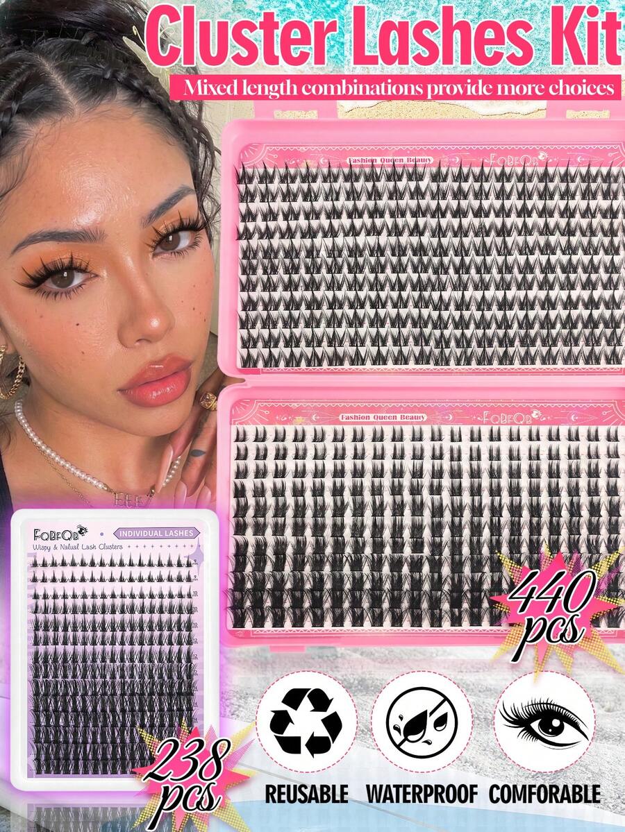 FQBFQB 238/440pcs Eyelash Clusters Wispy Cluster Eyelash Extensions Individual False Eyelashes Lashes Natural Volume Lash Extensions DIY Cluster Lashes 3D Effect For Daily Wear & Party, Home, Travel - D - View 1