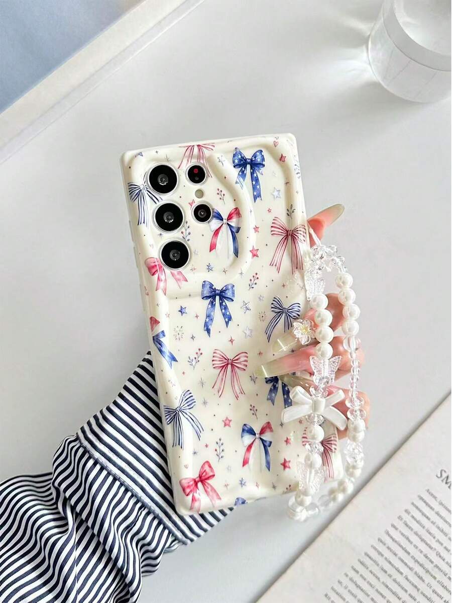 Funda protectora para teléfono con estampado plano de lazo pintado, borde ondulado color crema, con pulsera, estilo minimalista, anti-caídas y reforzada, adecuada para Ip 17/Ip 17pro/Ip 17promax/Iphone16 XR /7/8 Iphone15Promax/12PROMAX/13PROMAX/14PROMAX 13 14 11 12p14 Women P11 Soft Shell P12 Anti-Drop XS.XR /78P.78GES2, adecuada para A134G A22 A21S A514G A52 S22 ULTRA A335G, A34 A35 adecuada para Redmi 10 Note114G 11Lite A53tpuA14 /A23/S23ULTRA S24 A14 A15 S23 A73 A55 A54 - Multicolor - Ver 1