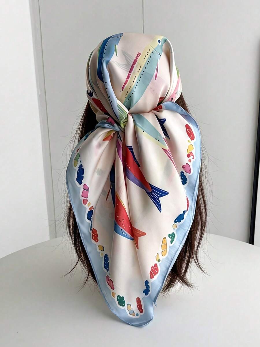 90cm Silk Feeling Satin Square Scarf Light Green Summer Spring Fashion Shawl Wrap For Women Girls - Khaki Blue - View 1