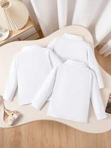 3pcs/Set Unisex Kids Classic White Long Sleeve Polo Shirts, School Uniform Tops For Back To School, Suitable For Daily Wear, Performance And Group Activities - White - View 5