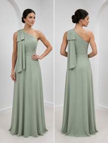 Long Party Dress With Lace, Lined Cups, Comfortable, Elegant, Simple - Olive Green - View 7