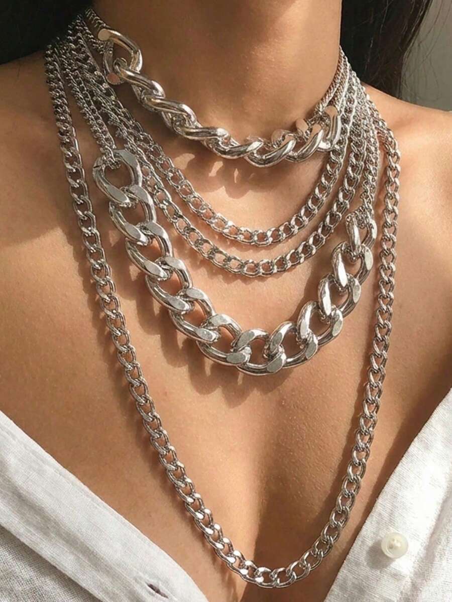 1 buah Kalung Rantai Tebal Berlapis Gaya Jalanan Minimalis Boho Punk Hip Hop, Cocok untuk Pesta, Pertemuan, Hadiah, dan Pemakaian Sehari-hari - Perak - View 1
