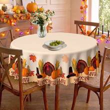 1pc Thanksgiving Turkey & Pumpkin Print Polyester Tablecloth, Suitable For Kitchen, Dining Room, Holiday, Party Table, Autumn/Winter Decoration - Multicolor - View 3