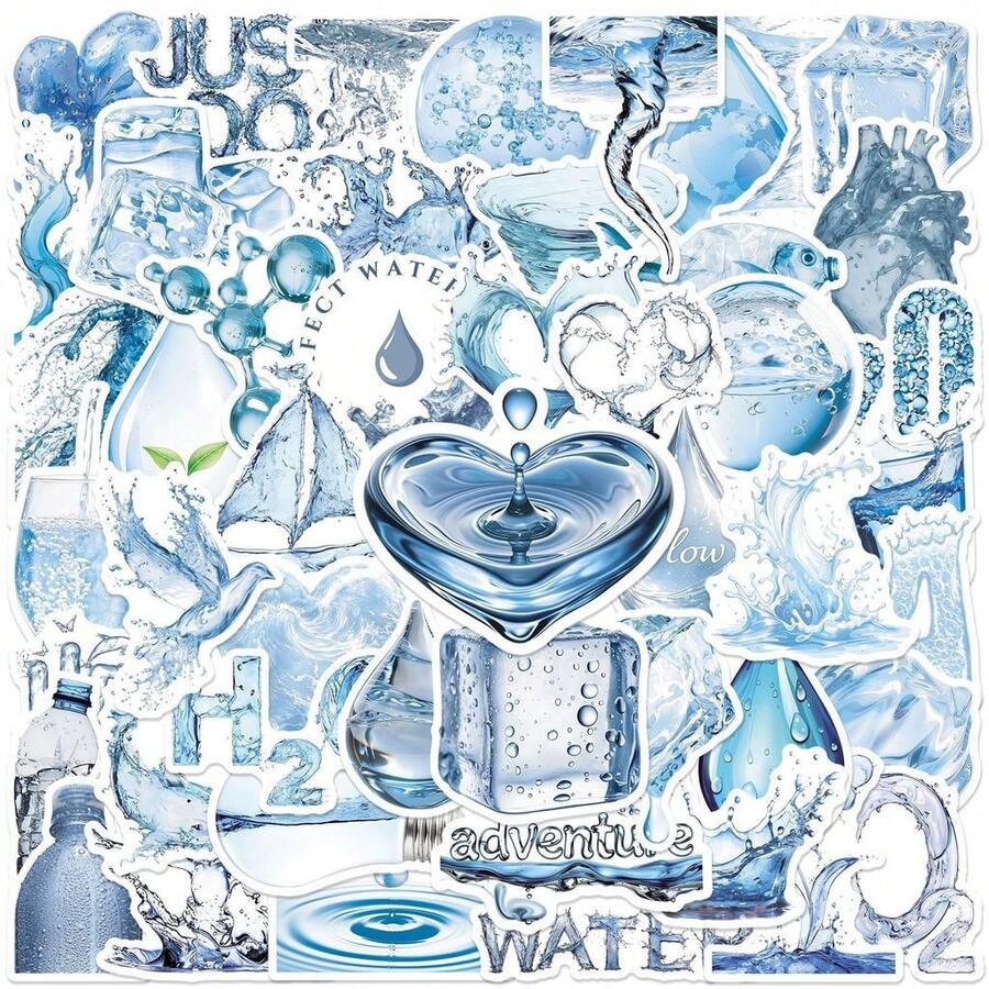 50 Sheets Ins Style Water Drop Element Waterproof Vinyl Stickers Aesthetic Decals For Tumbler Laptop Suitcase DIY Decor - 50 PCS - View 1