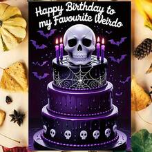 Gothic Style Birthday Card: Unique Gothic Theme Skull And Bat Design Single Birthday Card | Fun Romantic Birthday Card With Envelope - 4.33 Inches X 6.29 Inches, Perfect For Friends, Family And Loved Ones - Birthday Party Decoration - Sets - View 2