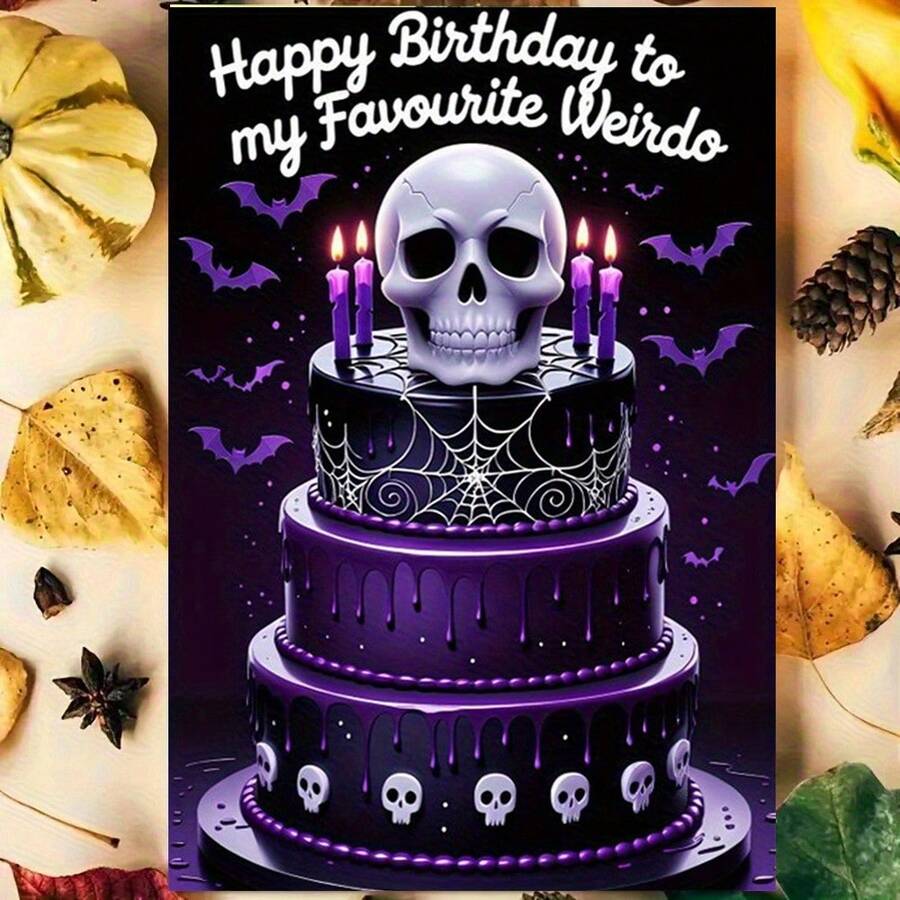 Gothic Style Birthday Card: Unique Gothic Theme Skull And Bat Design Single Birthday Card | Fun Romantic Birthday Card With Envelope - 4.33 Inches X 6.29 Inches, Perfect For Friends, Family And Loved Ones - Birthday Party Decoration
