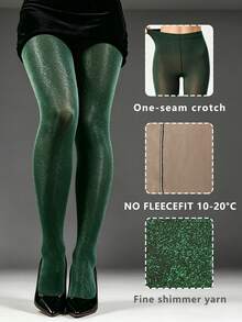 1pc Luxury Silver Glitter Dark Green Tights, High Elasticity Slimming Hot-Selling Fine Glitter Leggings, Y2K Autumn/Winter Vibe Outfit Essential - Multicolor - View 2