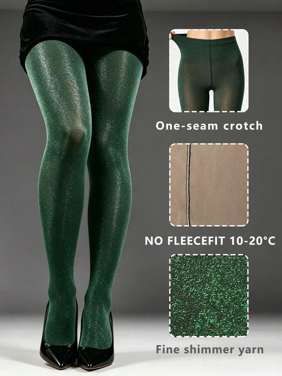 1pc Luxury Silver Glitter Dark Green Tights, High Elasticity Slimming Hot-Selling Fine Glitter Leggings, Y2K Autumn/Winter Vibe Outfit Essential