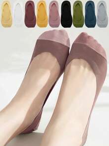 1/5/10 Pairs Soft Skin-Friendly Ice Silk Invisible Socks Women Summer Thin Breathable Sweat Absorbent Silicone Non Slip Short Socks - Multicolor - View 2