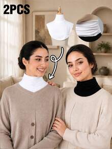 2PCS Women's Large Solid Color Mid-Neck Fake Collar Neck Accessory Casual Thin Shoulder Fake Collar Shawl For - 2PCS False Collar - View 19