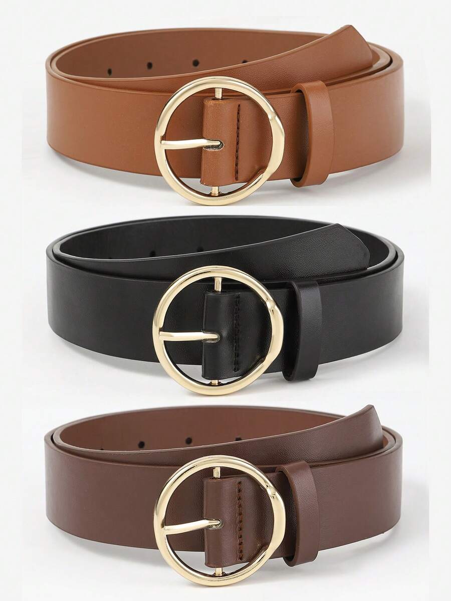 3pcs Gold Embossed Buckle Decor Fashion Versatile Daily Use Women's Belt Set - Multicolor - View 1