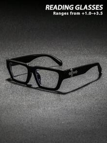 1 Pair Men's Rectangular Full Frame Casual Reading Glasses, Vintage Rugged Cool Versatile Middle-Aged And Elderly Reading Glasses, Suitable For Workplace Commute Daily Outdoor Wear - Black - View 3
