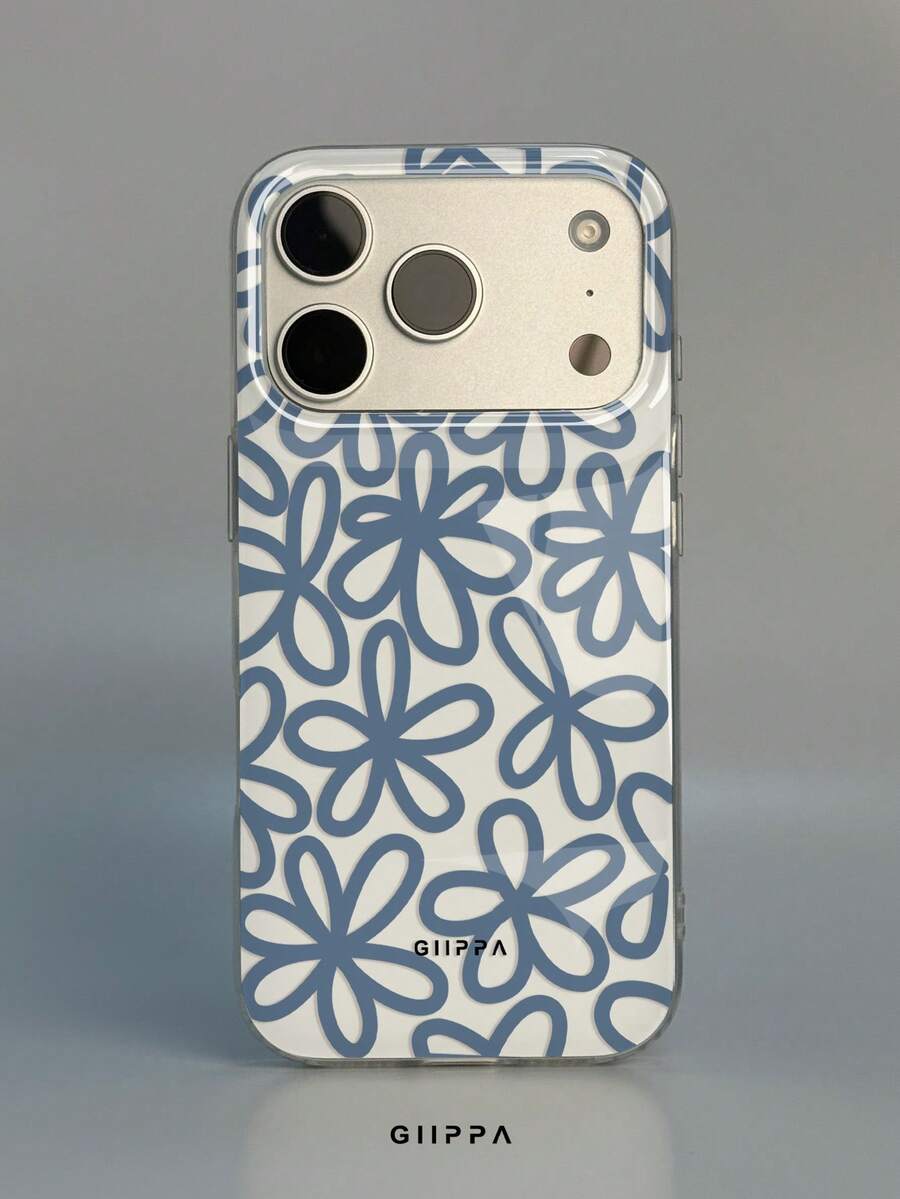 GIIPPA 1pc Blue Line Floral Pattern Design, Phone 17 Pro Max Phone Case, Compatible With Phone 16 Pro Max, 15 Pro Max, 14 Pro Max, Korean Style High-End Fashion Fun Phone Case, Compatible With 11/12/13/14/15/16 Pro Max Plus, Elegant Design Suitable For Men And Women, Perfect Gift For Girlfriend On Christmas, Valentine's Day, Easter, Wedding Season And Birthday! - Multicolor - View 1
