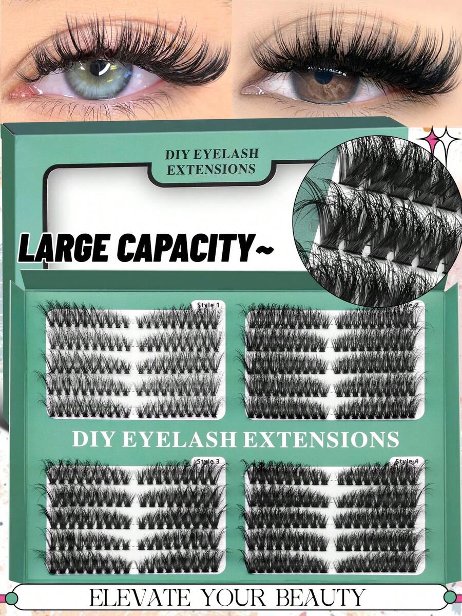 GROINNEYA 20 Baris Bulu Mata Peri Gugus 4-IN-1 Gaya Bulu Mata Gugus DIY, Ekstensi Bulu Mata Gugus Campuran Panjang, Bulu Mata Individual Lembut dan Tipis, Gugus Bulu Mata 5D Bervolume, Bulu Mata Tunggal Lembut dan Tebal, Mudah Diaplikasikan Sendiri di Rumah, Cocok untuk Bermain Peran - C - View 1