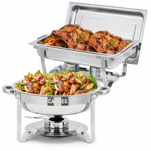 Garvee 2/4 Pack Chafing Dish Buffet Set, 8 Qt Rectangle & 5 Qt Round Stainless Steel Chafers And Food Warmer Sets With Lid, Food & Water Pan And Fuel Holder For Events, Parties & Holiday Catering - Silver - View 11