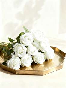 1/10/20/30pcs White Artificial Roses, Silk Velvet Texture Fake Flower Bouquet, Long Stem Artificial Roses Bulk Pack, Suitable For Valentine's Day Gift DIY Wedding Centerpiece, Table Decor, Bridal Shower, Party, Home Decor, Living Room Decor - White - View 10