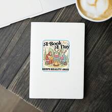 1pc 3 Inch "One Book A Day, Escape Reality" Humorous Mysterious Creature Book Club Design Bookworm Theme Digital Download Pattern, Suitable For Laptop, Kindle, Notebook, Planner, Journal, DIY Crafts, Creators And Readers - A - View 5