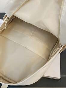 Women's Solid Color Functional Backpack With Pendant - White - View 3